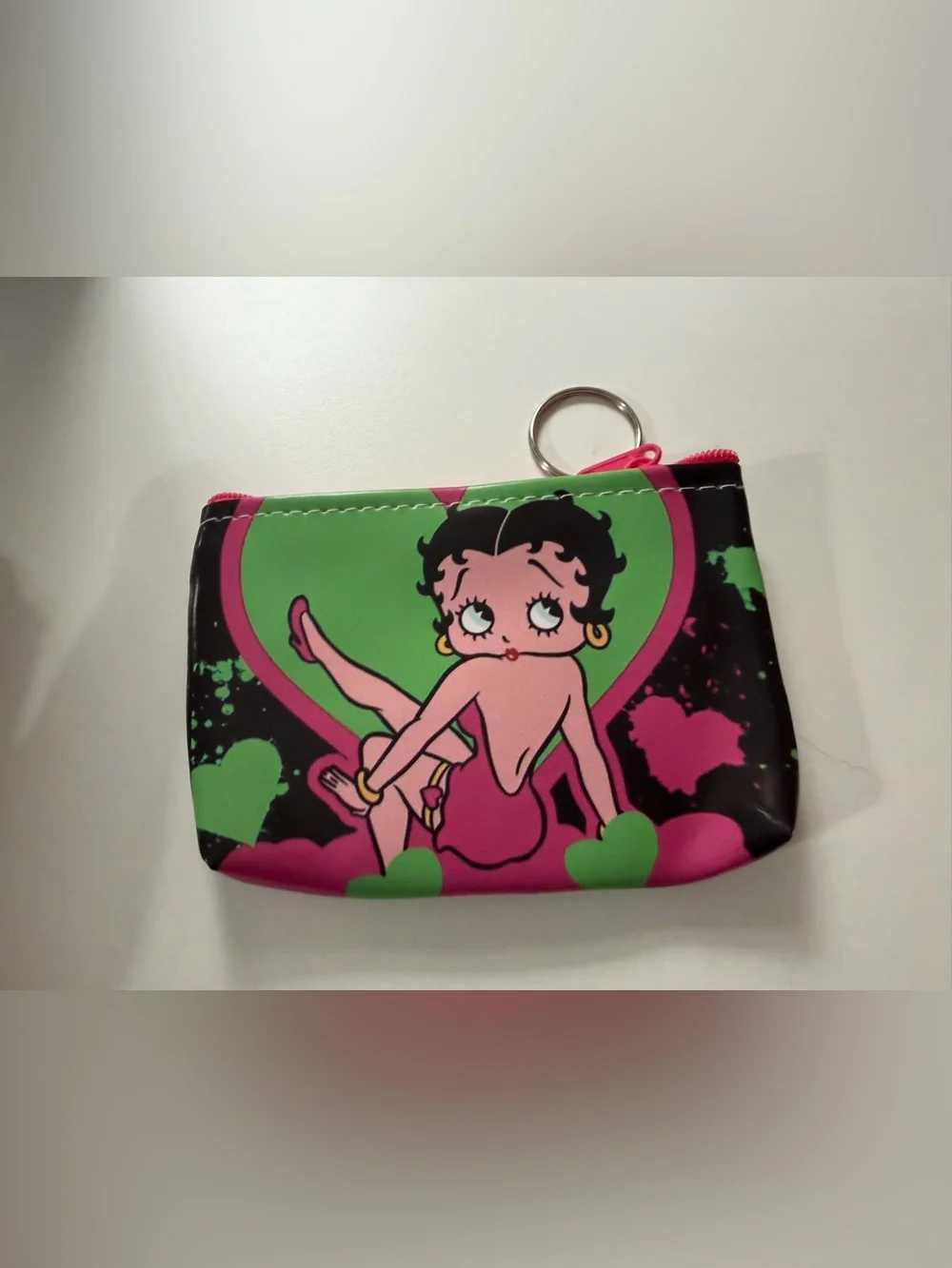 Betty Boop Black, Pink and Green Coin Pouch with Keyring
